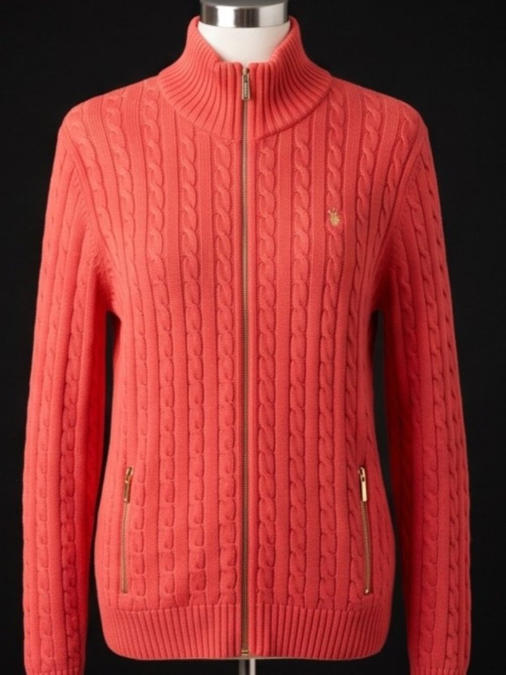 Ralph lauren cable knit zip up sweater in redish orange XL